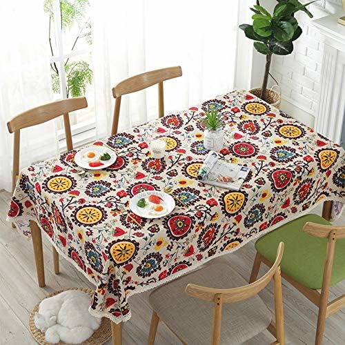 Aothpher Modern Boho Floral Jacquard Washable Tablecloth with Lace Edging