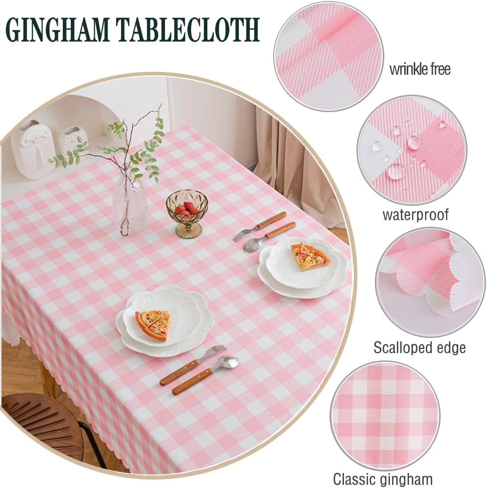 Premium Pink Gingham Tablecloth