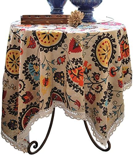 Aothpher Modern Boho Floral Jacquard Washable Tablecloth with Lace Edging