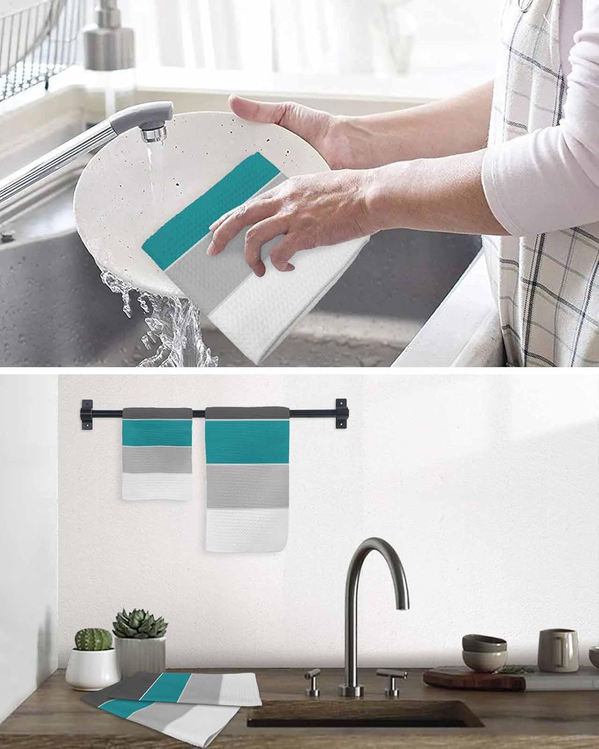 Falaniique Turquoise Black Waffle Hand Towels