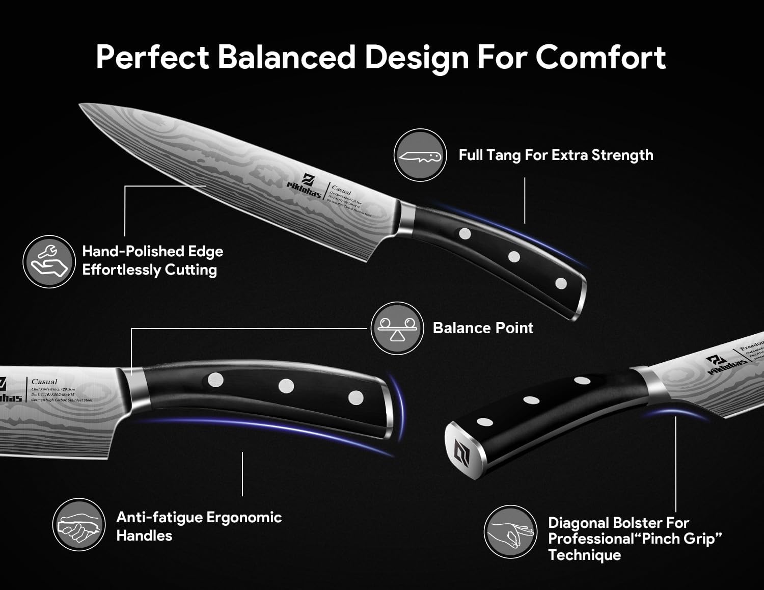 17-Piece German Damascus knives set with magnetic holder Precision sharpness Ergonomic design