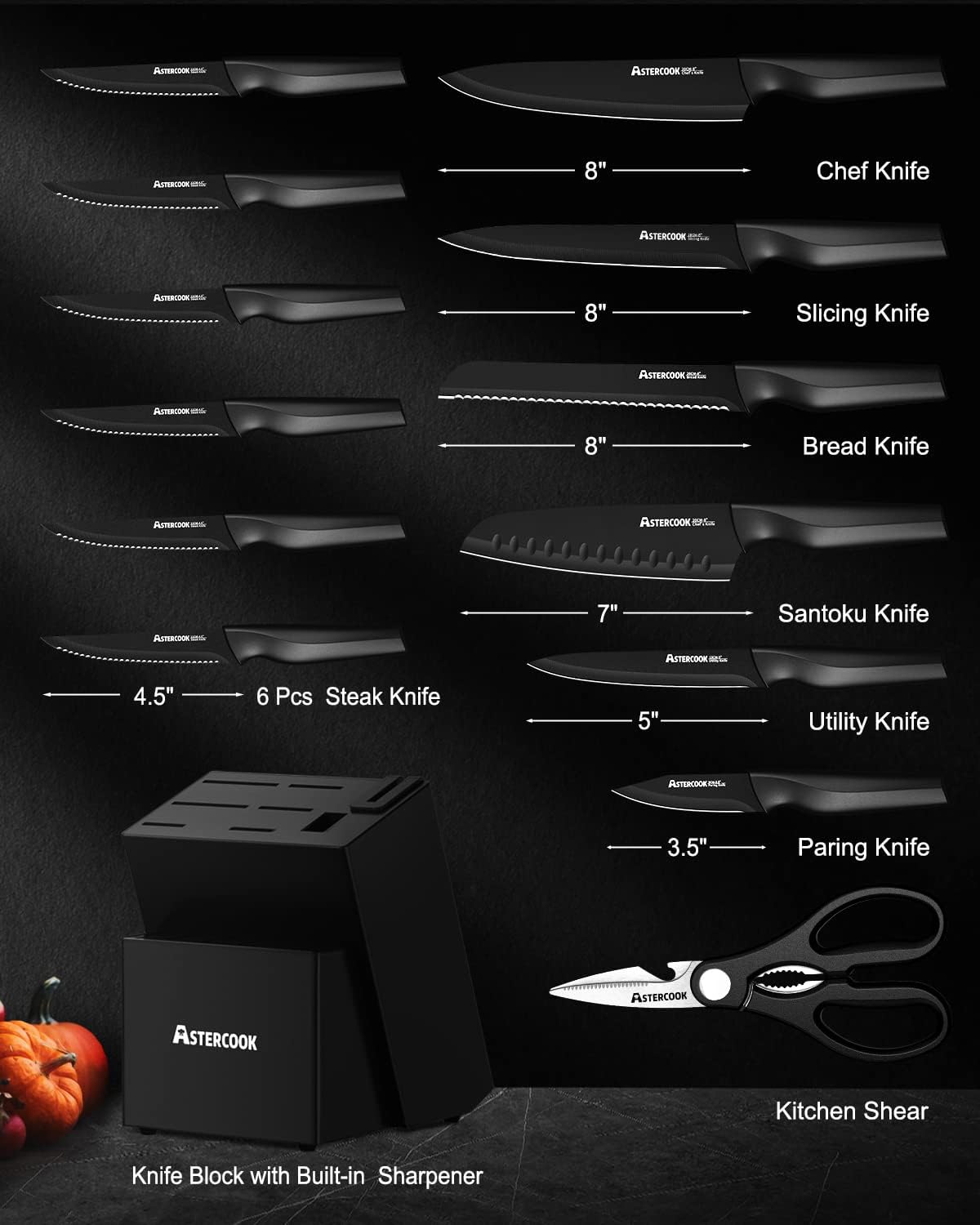 Astercook 15-Piece Knives Set