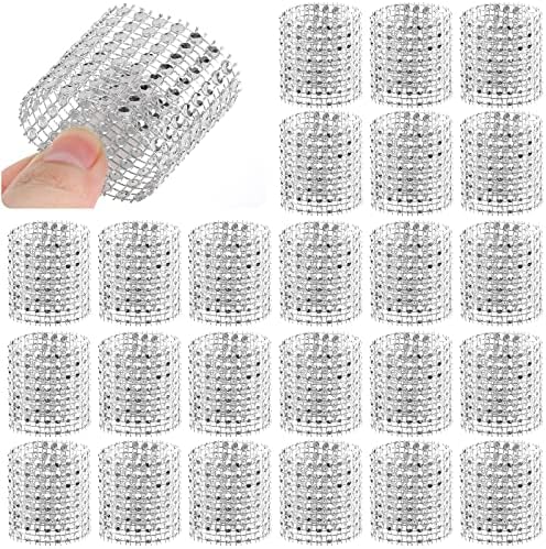 24Pack Silver Napkin Rings Elegant Napkins Rings with Water Diamond Design