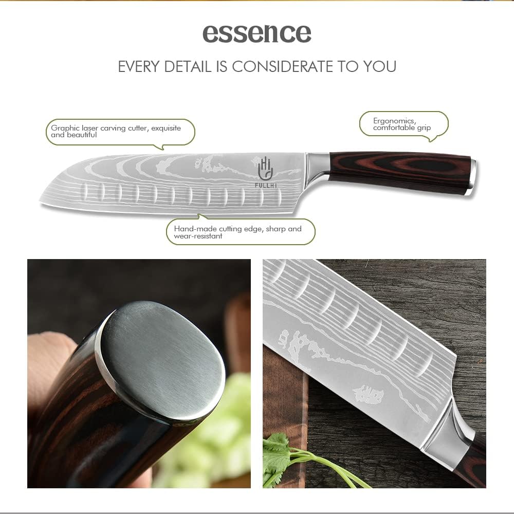 FULLHI 14pcs Japanese Knife Set with Safety Accessories