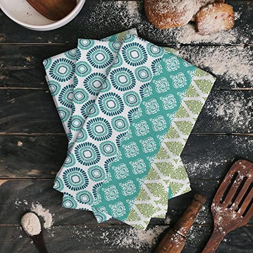 ZOE GARDEN 4-Piece Premium Dish Towels Durable Luxurious Blue Green Turquoise Stripe