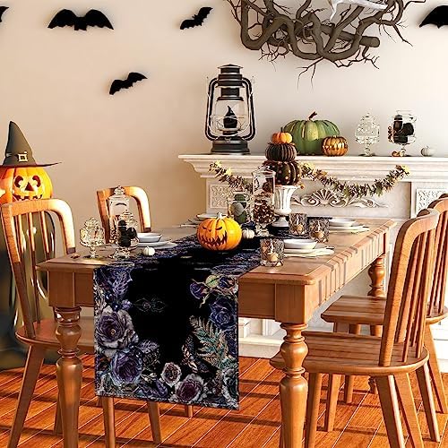 Rvsticty Gothic Skull Roses Table Runner