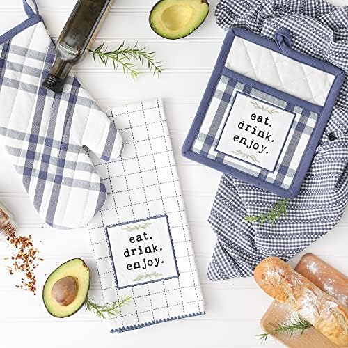 DII Home Sweet Farmhouse Kitchen Collection 4-Piece PotholderOven MittDishtowel Set French Blue