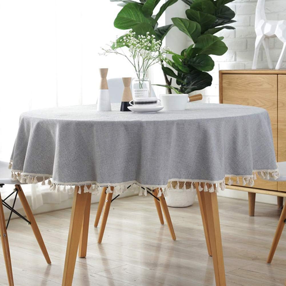 Meioro Round Linen Tablecloth 59 Inch