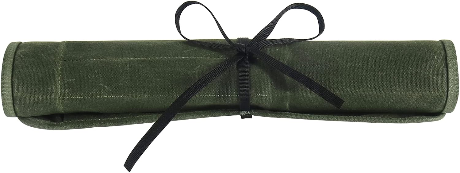 heavy duty chef knife roll bag with 6 slots green