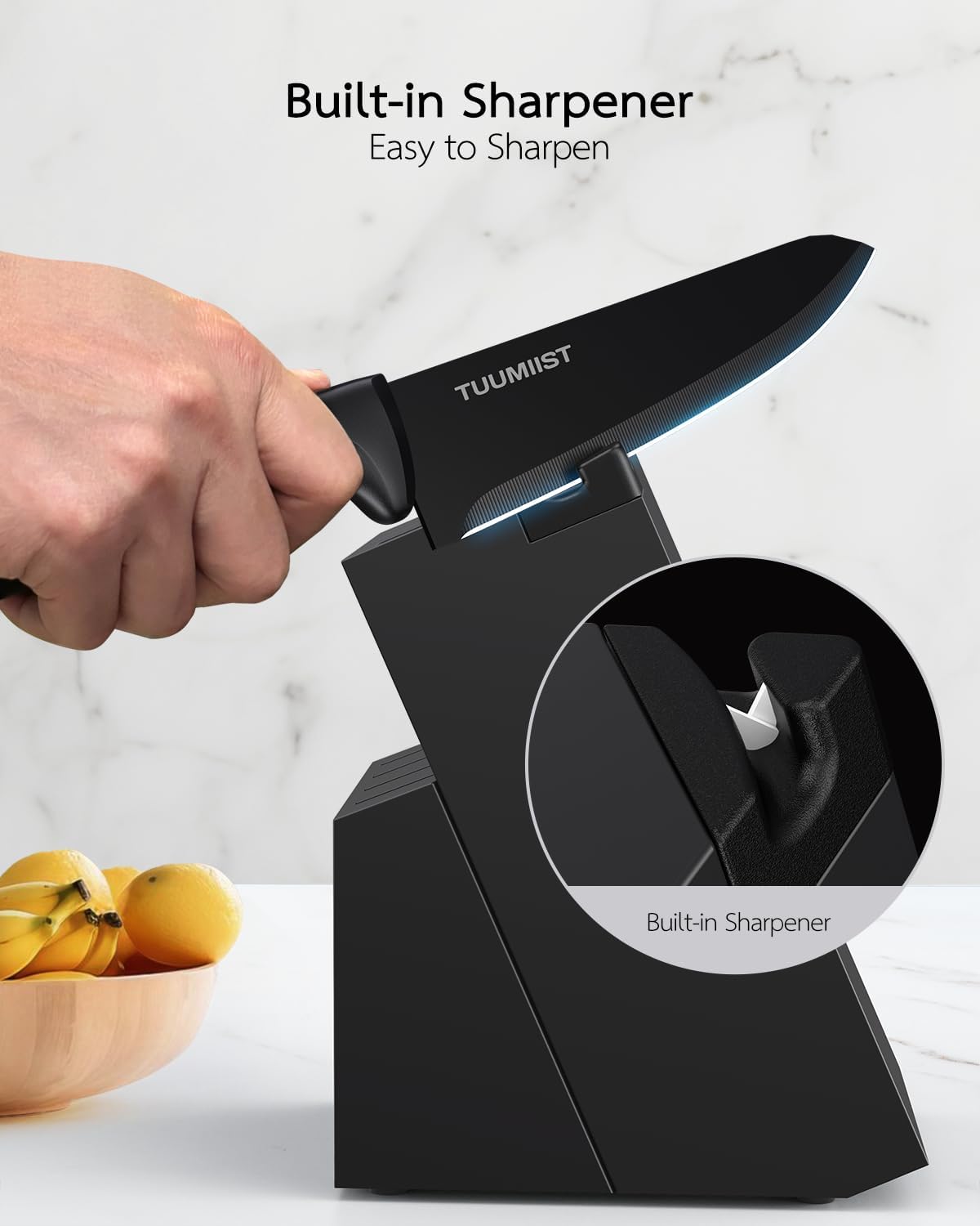 32-Piece Knife Set with Block Sharpener Silverware Holder Black