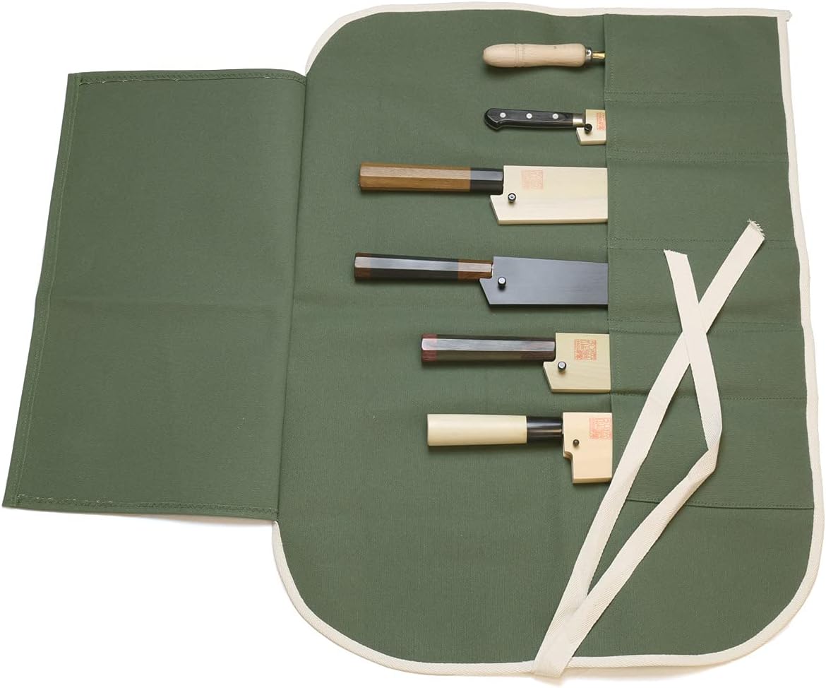 Olive-Green Cotton Knife Pouch for Sushi Chefs