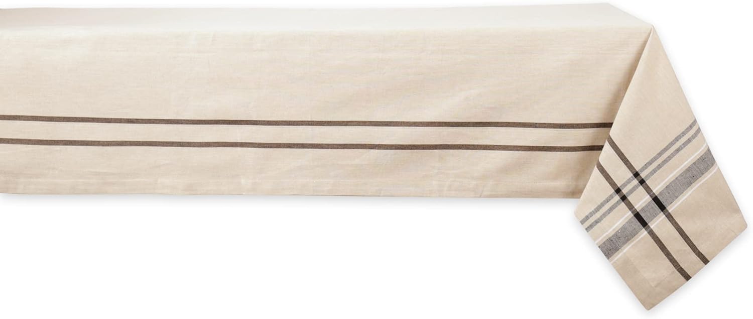 DII French Stripe Tablecloth 60x104_taupeBlack