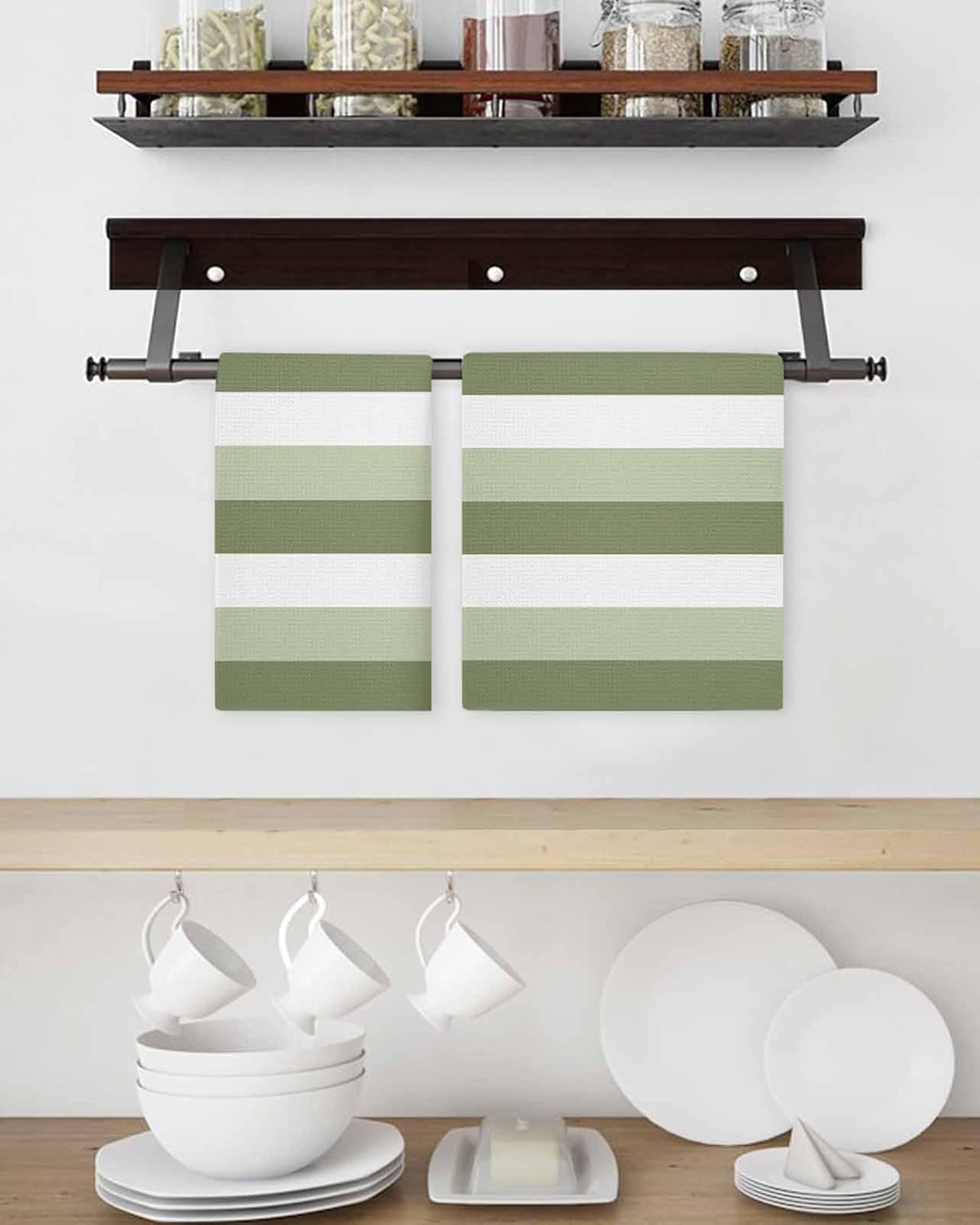 Sage Green Waffle Kitchen Hand Towels Set of 3