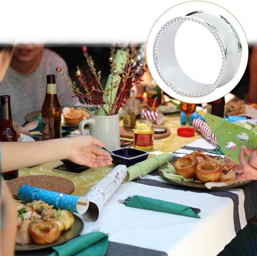 Stainless Steel Bead Side Napkin Rings 6-Piece Set