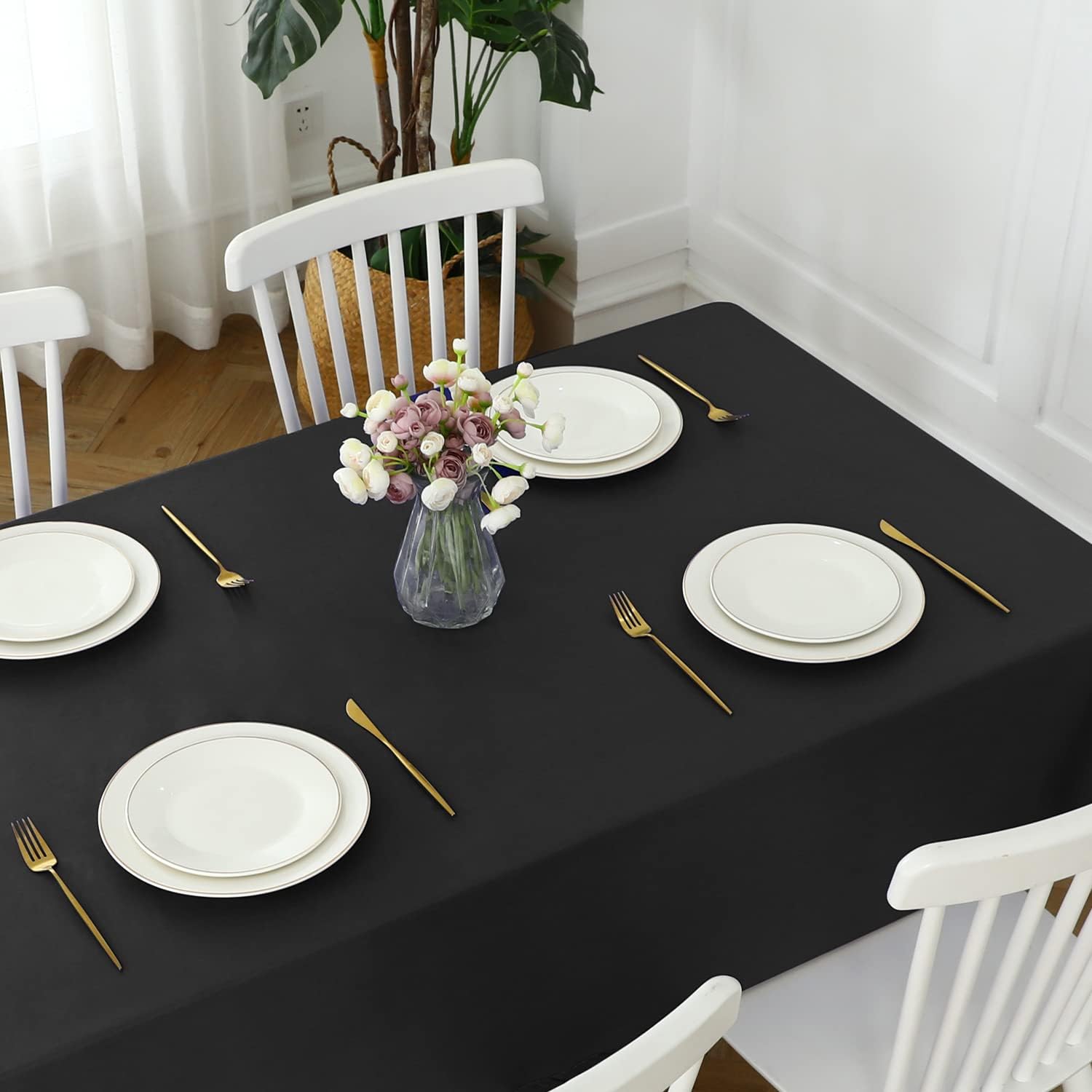 Romanstile 100 Waterproof PVC Tablecloth - 54 x 78 Inch Black