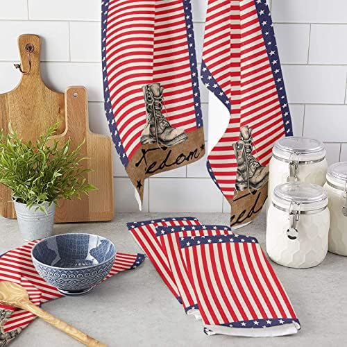 Patriotic Independence Stripes Kitchen Towels 18x28 2 Pack