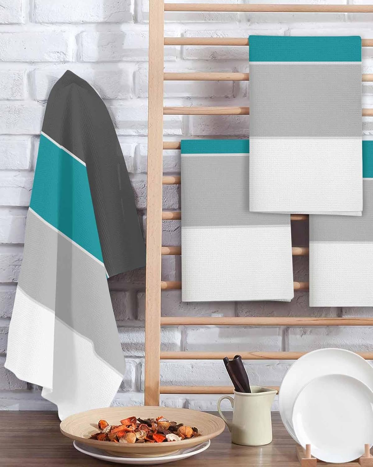 Falaniique Turquoise Black Waffle Hand Towels