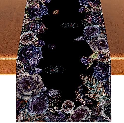 Rvsticty Gothic Skull Roses Table Runner