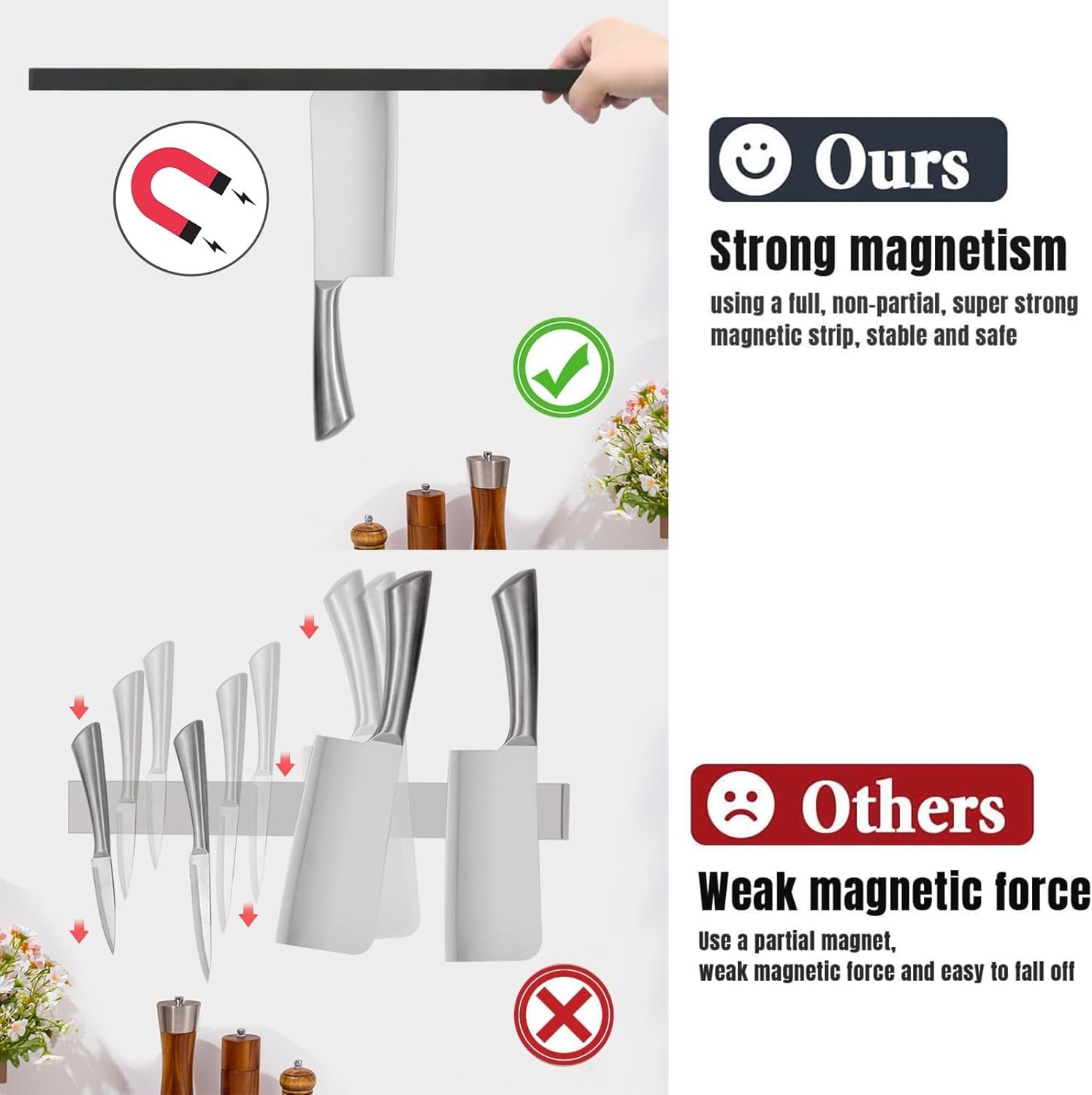 Professional 16 Magnetic Knife Strip Stainless Steel Durable Kitchen Organizer