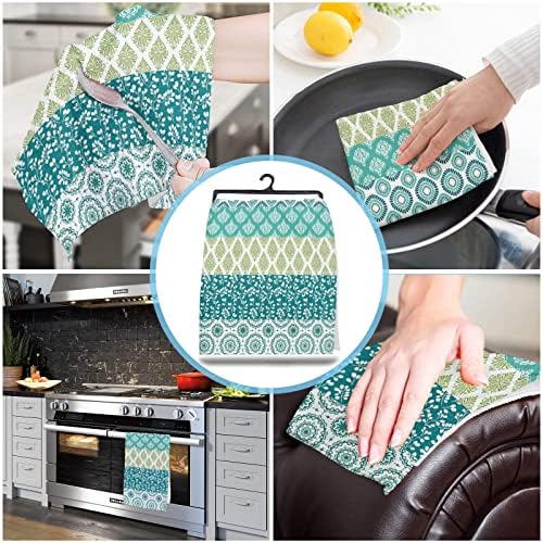 ZOE GARDEN 4-Piece Premium Dish Towels Durable Luxurious Blue Green Turquoise Stripe