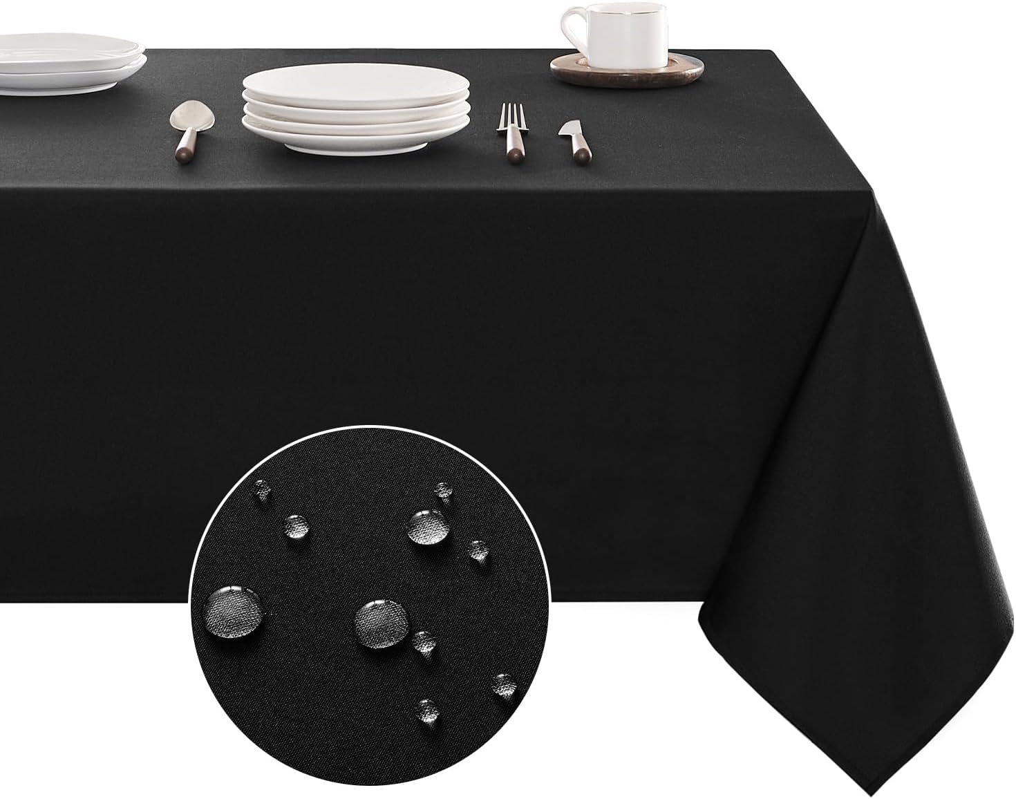 Veblandy waterproof tablecloth 60x84 inch black spill-proof