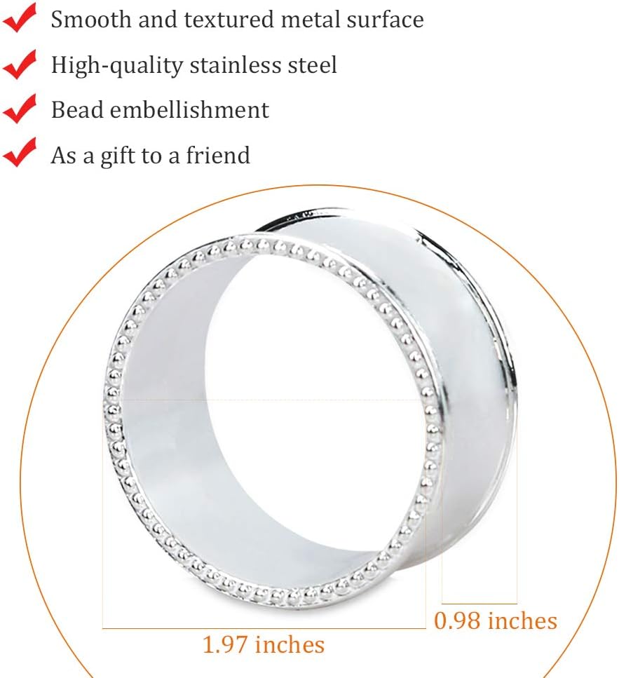 Stainless Steel Bead Side Napkin Rings 6-Piece Set