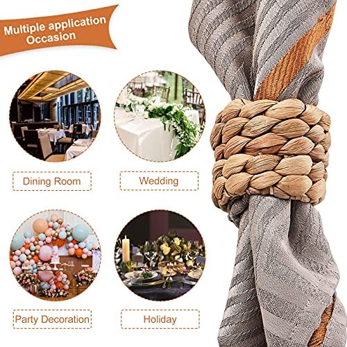 Handmade Rustic Water Hyacinth Napkin Rings Set of 12