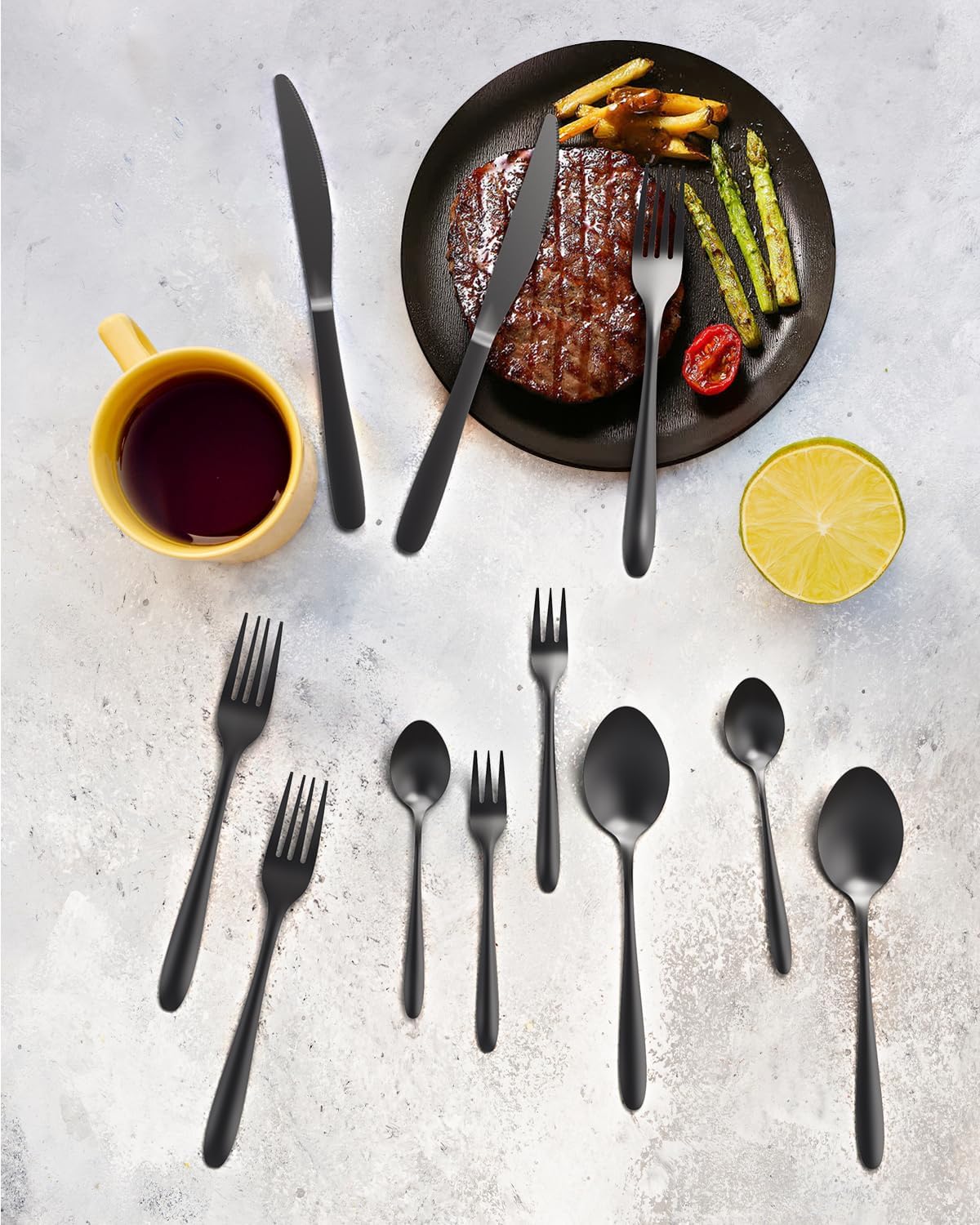 32-Piece Knife Set with Block Sharpener Silverware Holder Black