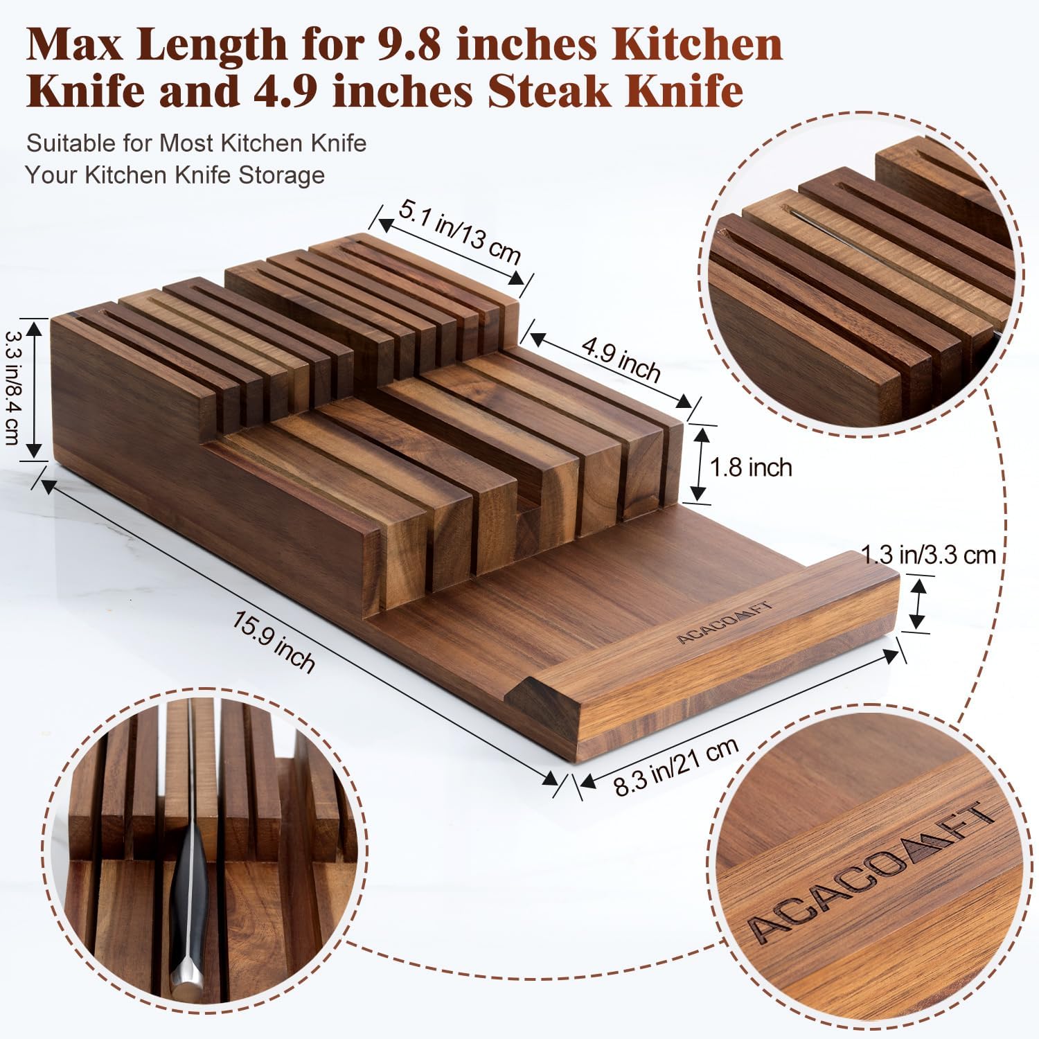 Acacomft Acacia Wood Kitchen Knife Block