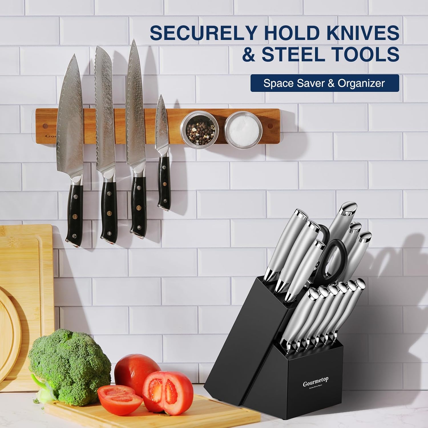 Strong Magnetic Knife Holder for Walls Gourmetop - Durable Easy to Install