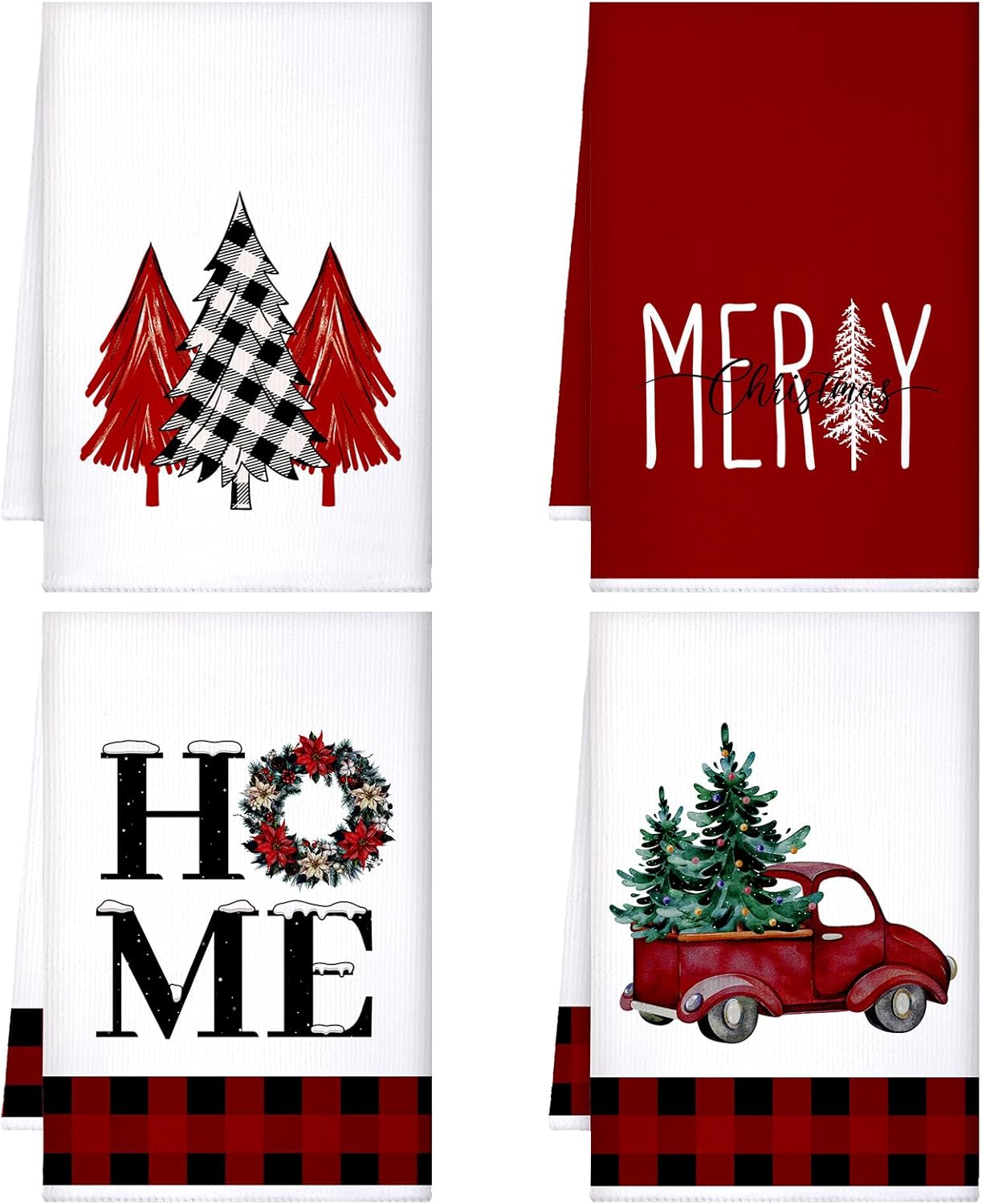 Bencailor 4-Piece Xmas Kitchen Towels Buffaloo Plaid