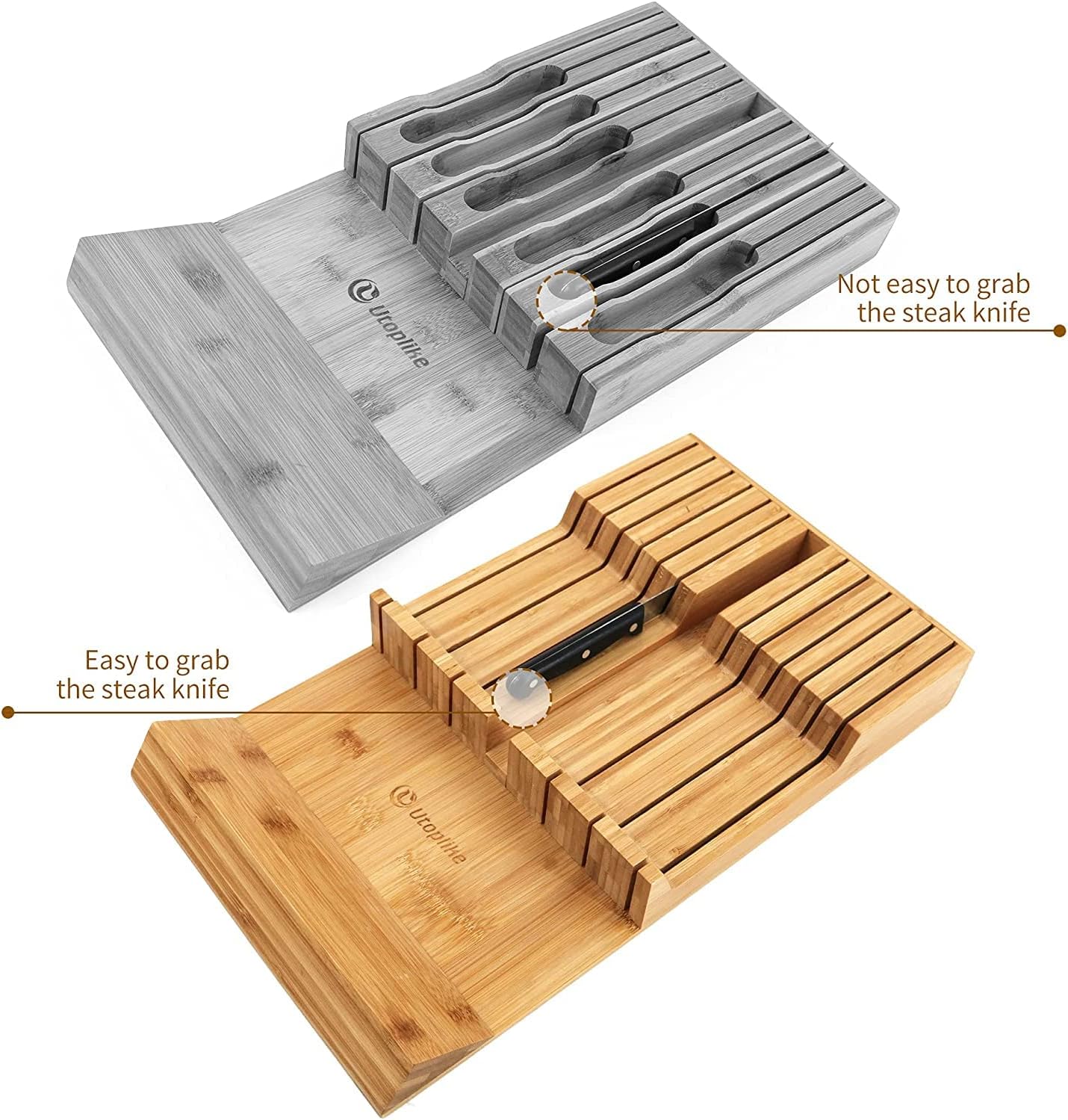 Utoplike Bamboo Knife Block - Organize Your Kitchen Tools