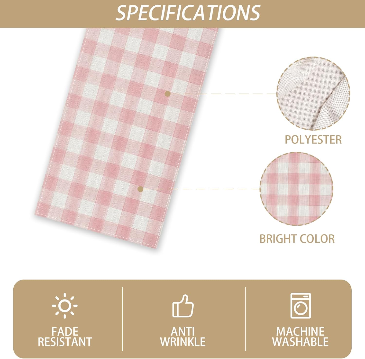 Gingham Tablecloth for Kitchen - Soft and Durable Heat Resistant 13x90