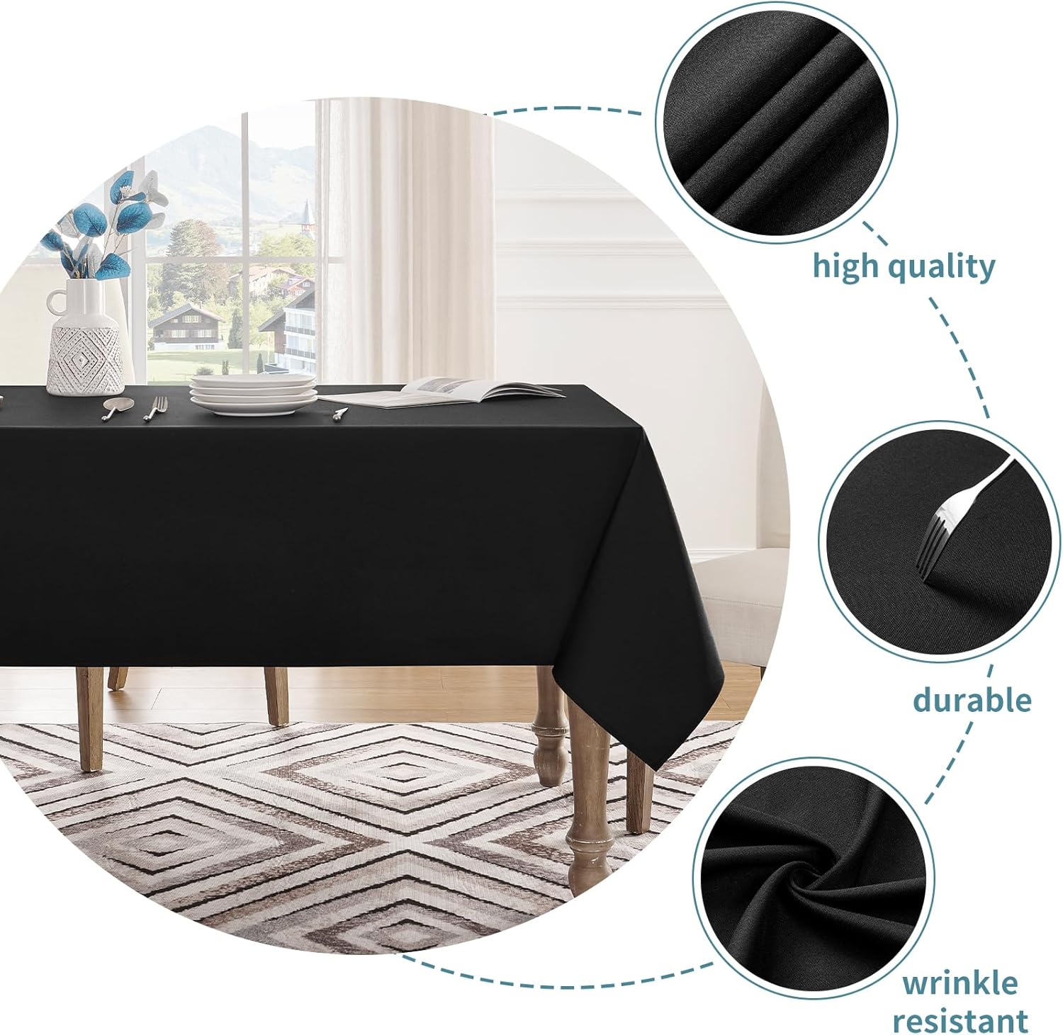 Veblandy waterproof tablecloth 60x84 inch black spill-proof