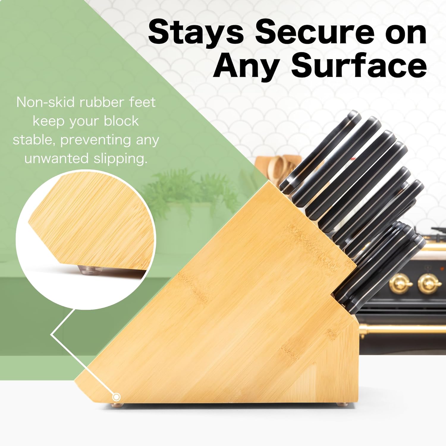 20 Slot Universal Kitchen Knife Block with Bamboo Finish