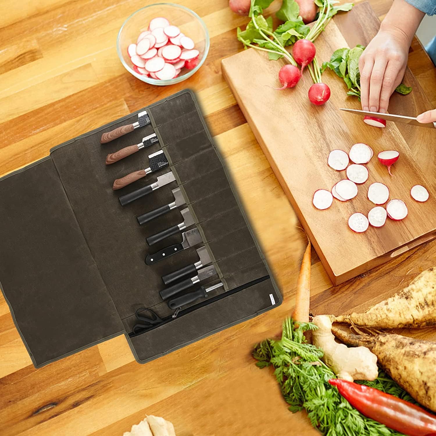 Hersent Chefs Knife Roll Bag Durable Functional Kitchen Tool