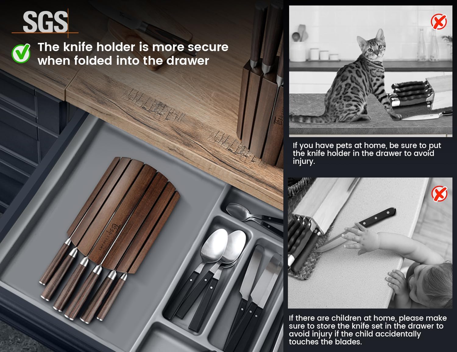 Seven-Piece Japanese Style Knife Set with Folding Magnetic Block