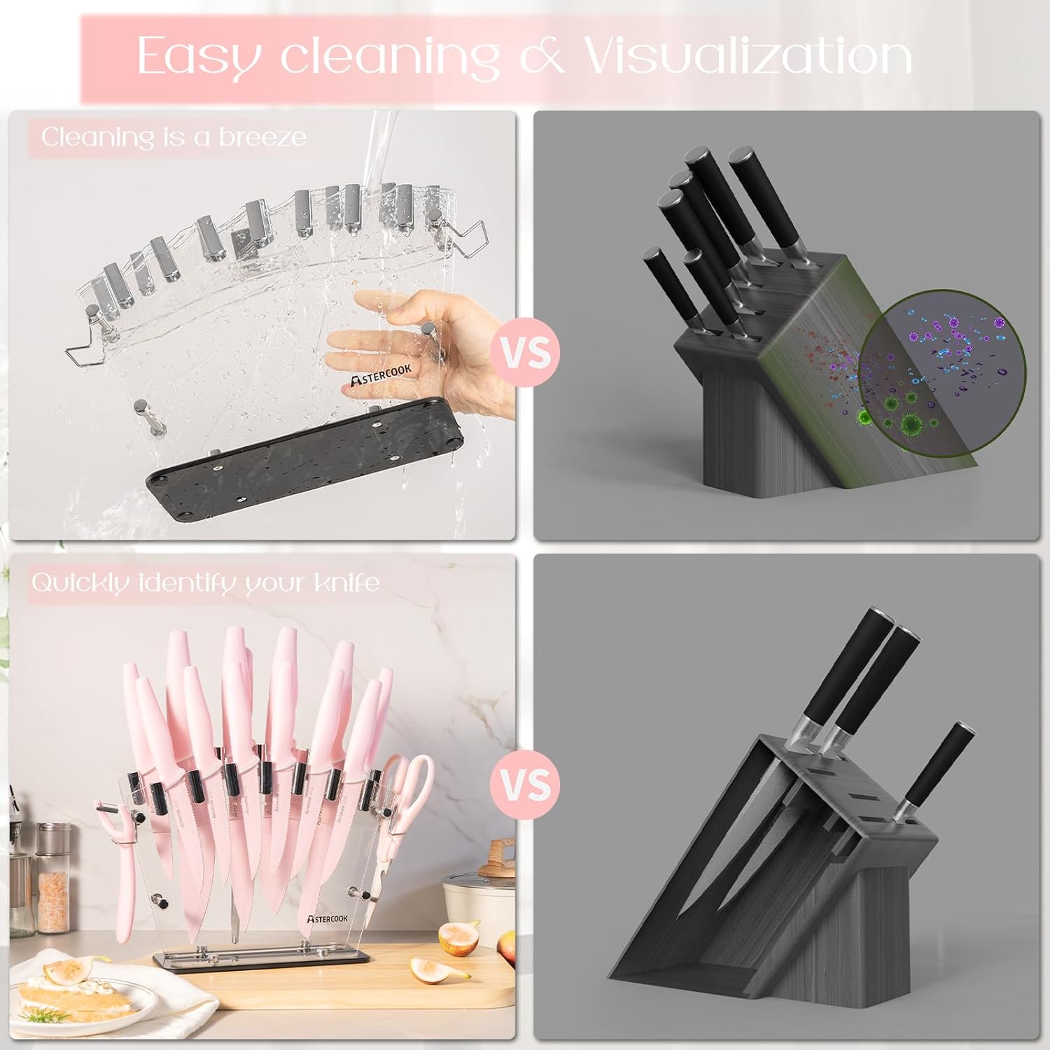 Astercook Crystal Pink 22-Piece Knife Block Set