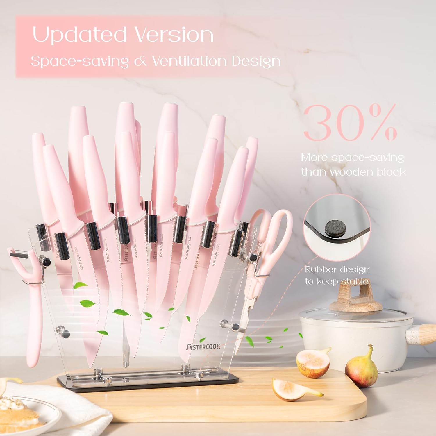 Astercook Crystal Pink 22-Piece Knife Block Set