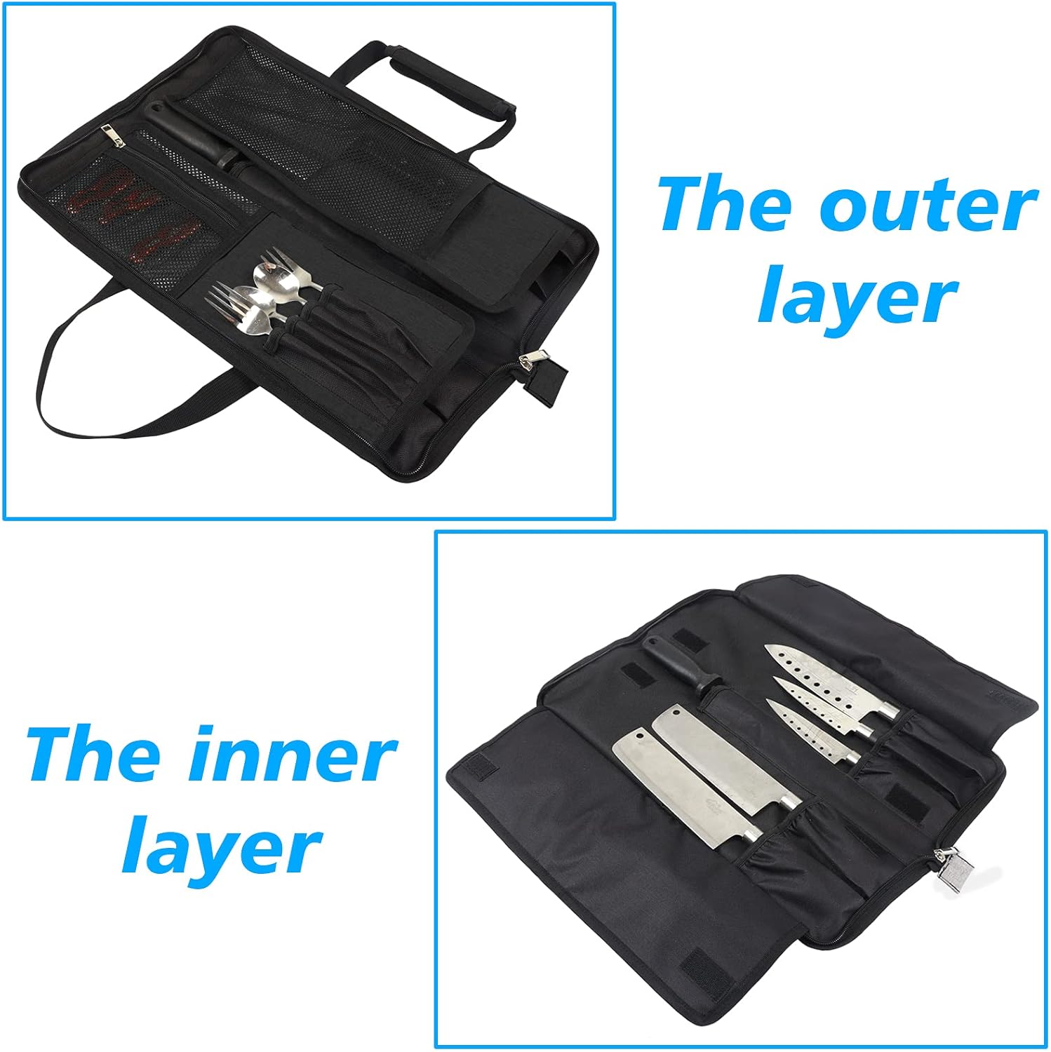 Premium Chefs Knife Roll Bag 13 Slots Zippered Closure