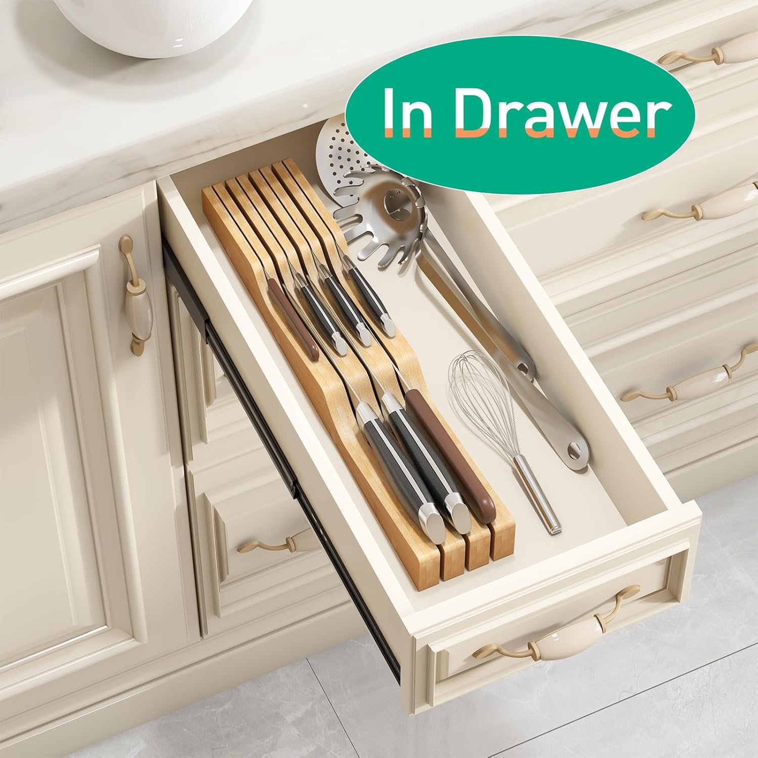 Knife Block for 7 Knives Bamboo Organizer