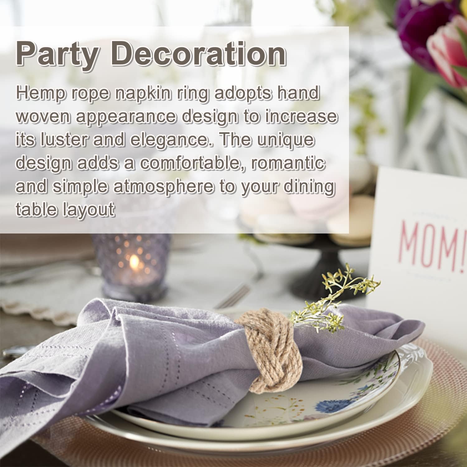 Premium burlap napkin rings set of 6