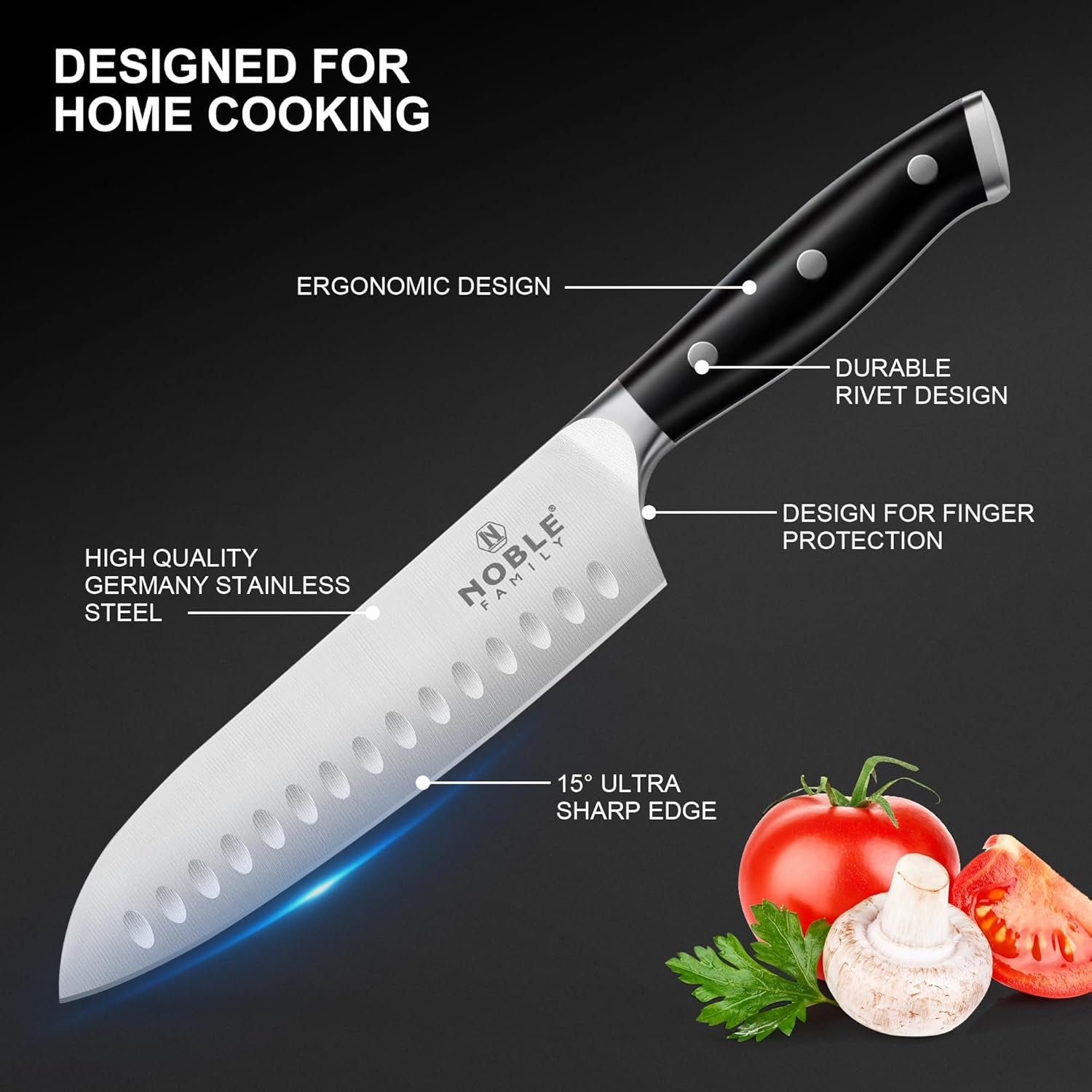 N NOBLE FAMILY 16Pcs Knife Set with Block and Sharpener