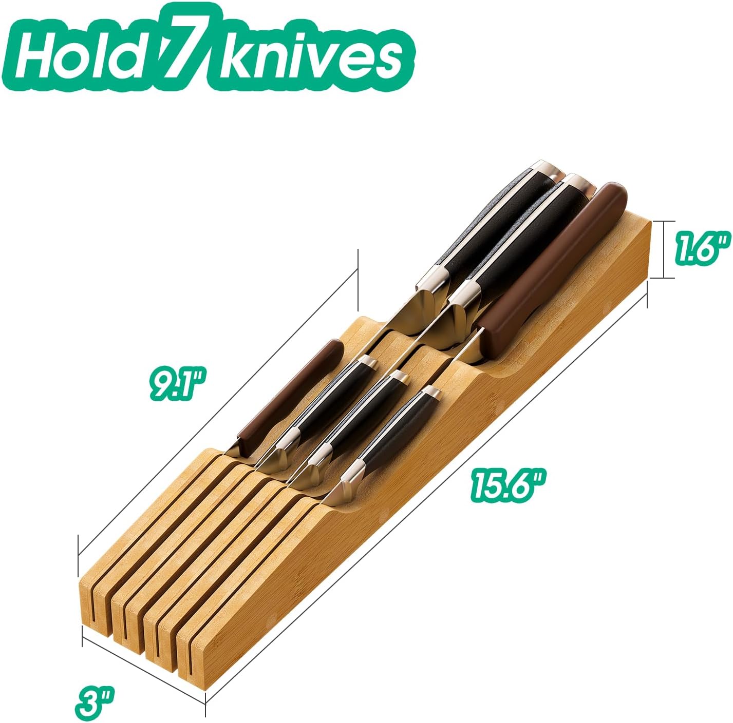 Knife Block for 7 Knives Bamboo Organizer