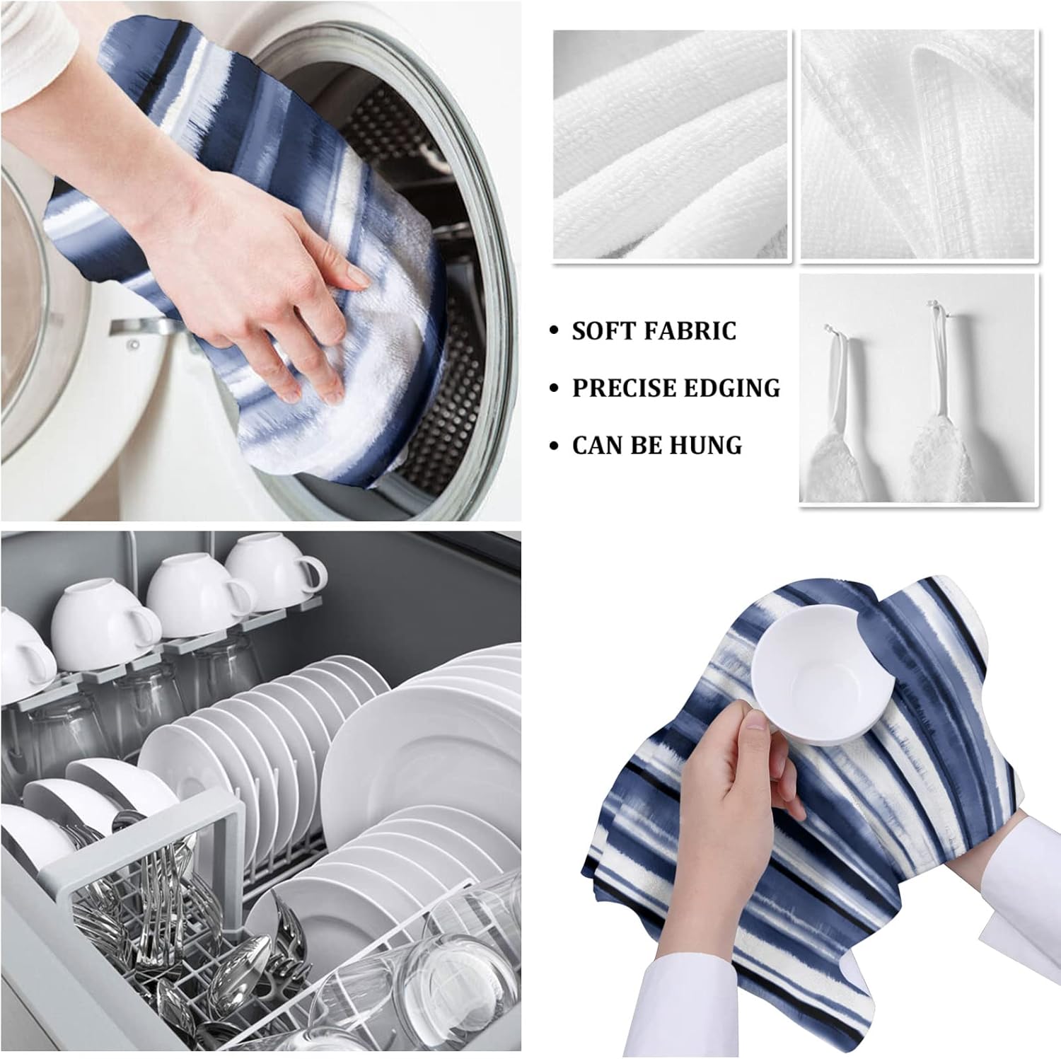 ZOE GARDEN Watercolor Blue Stripe Kitchen Towels Set