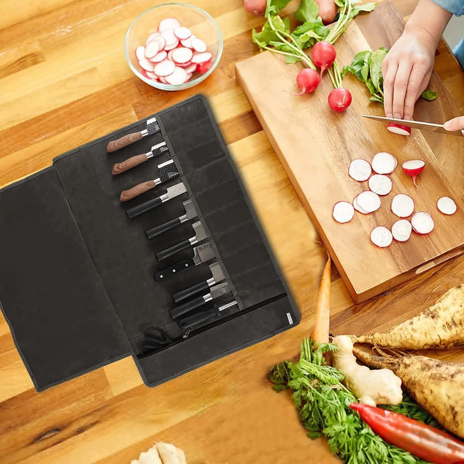 HERSENT Chefs Knife Roll Bag with 10 Slots