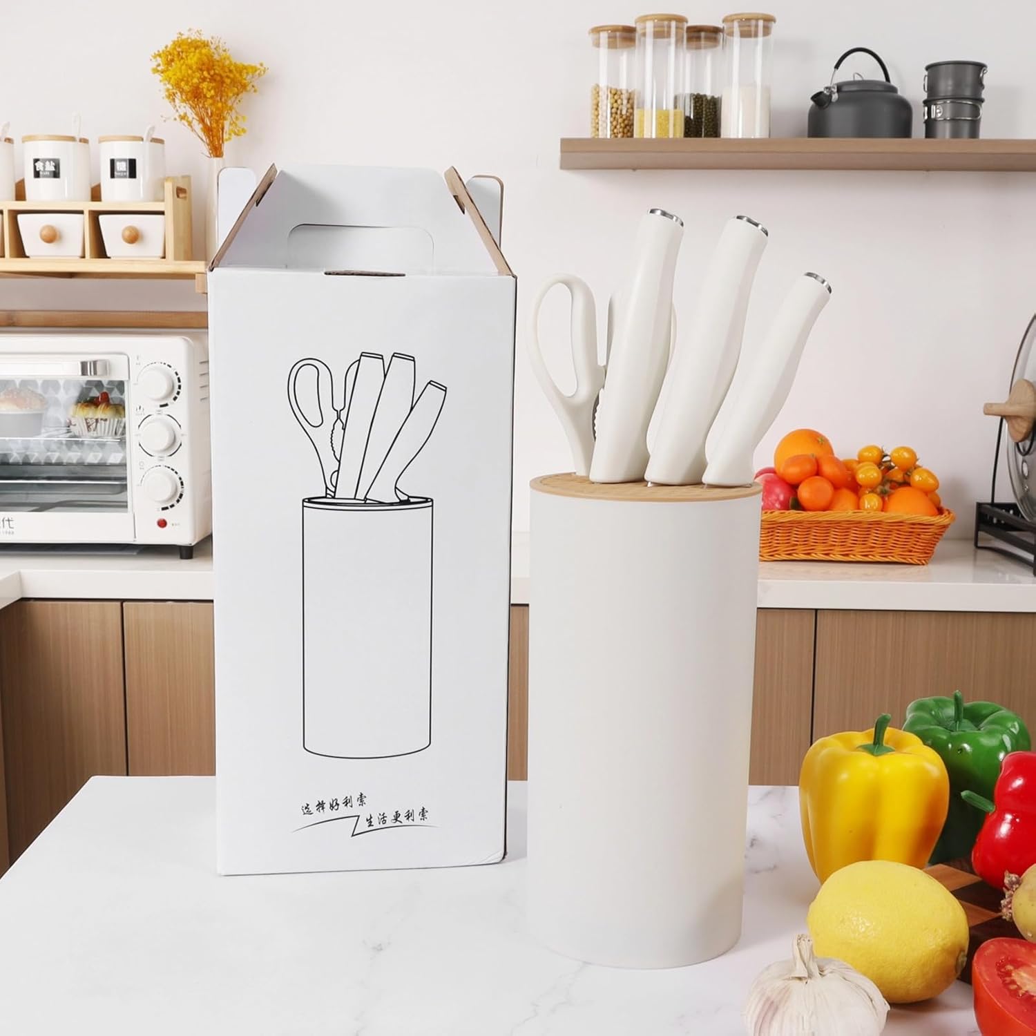 Small Knife Block Set 5PCS White Compact Kitchen Tools For Apartments Campers