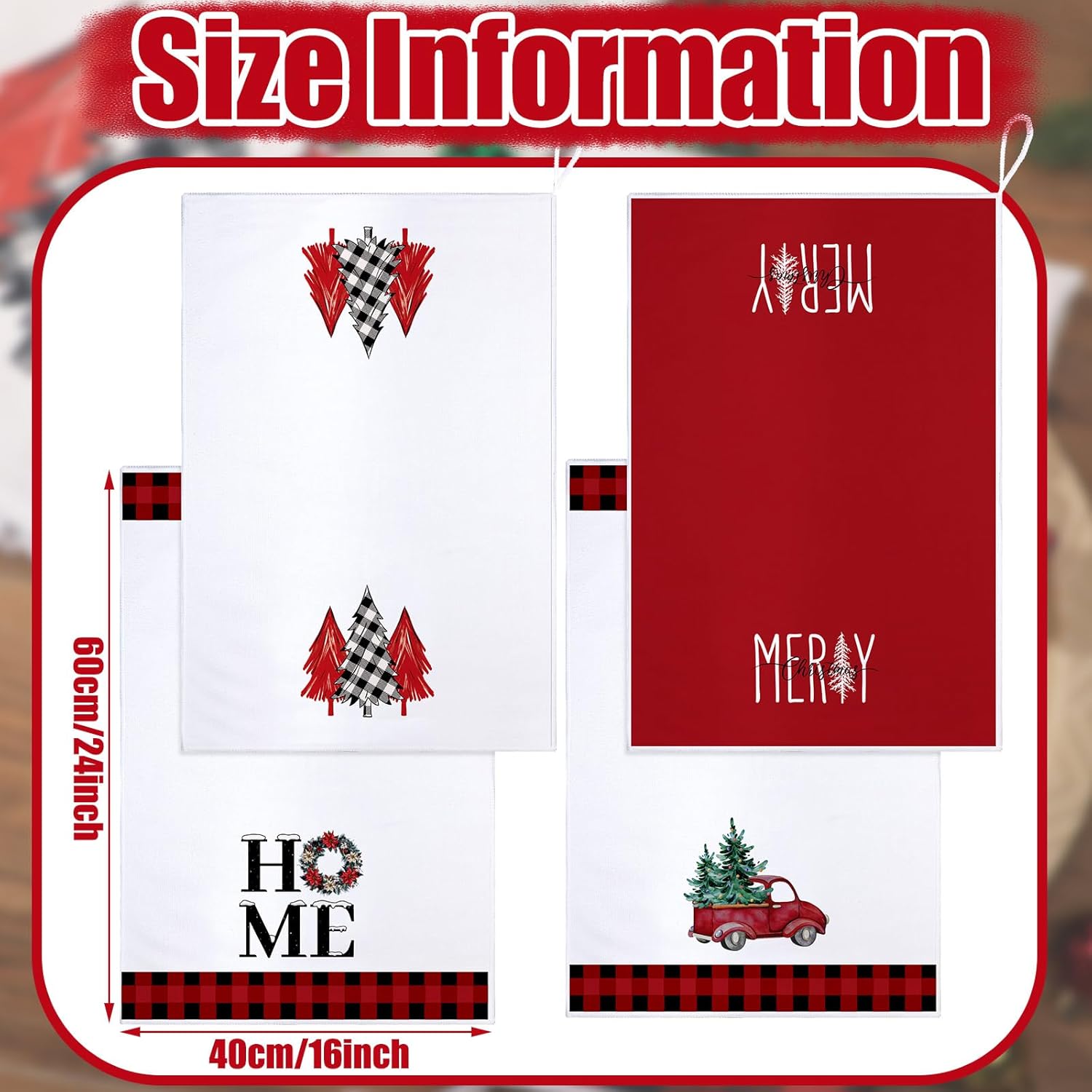 Bencailor 4-Piece Xmas Kitchen Towels Buffaloo Plaid