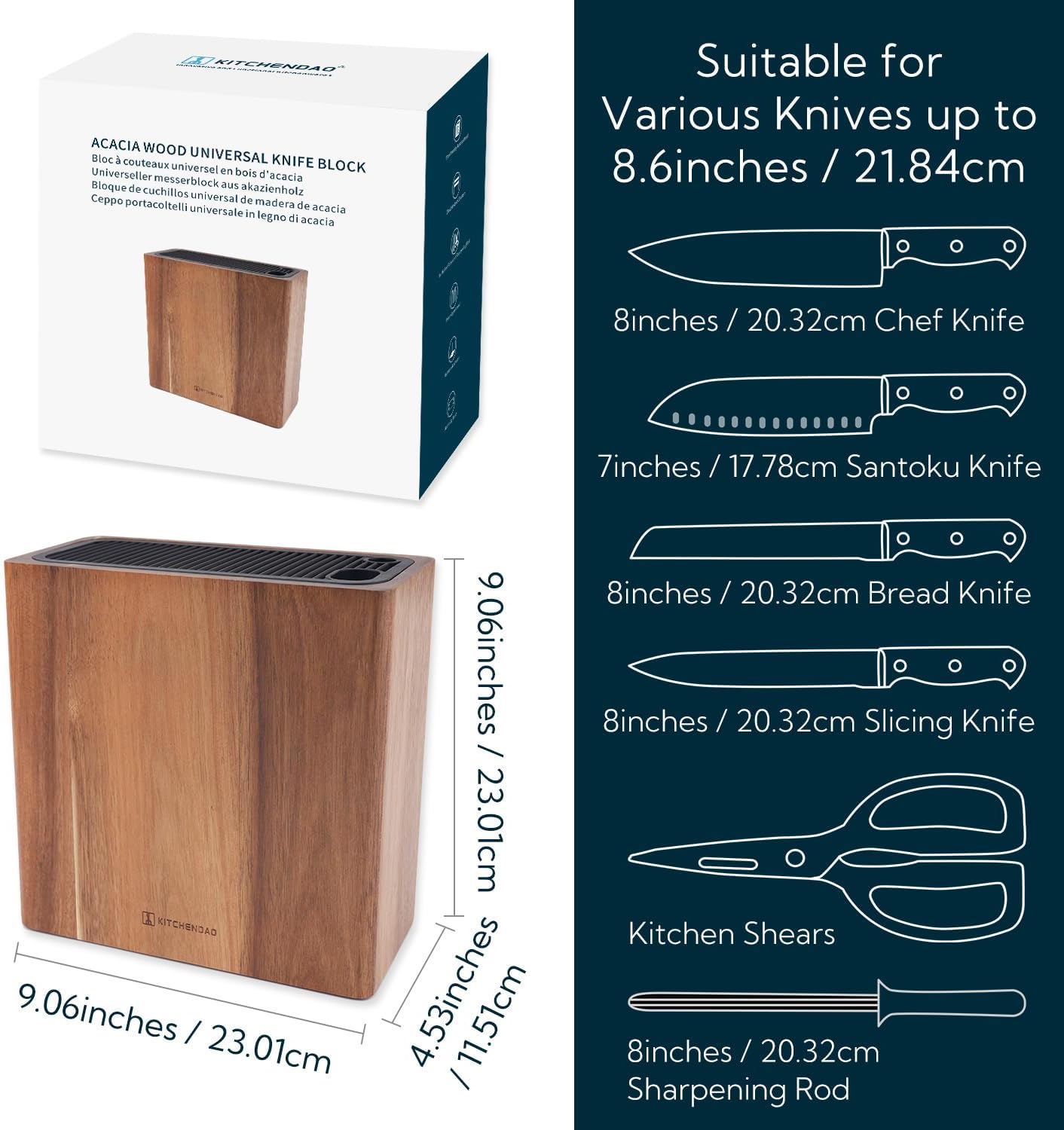 Kitchendao XL Acacia Wood Knife Block Holder