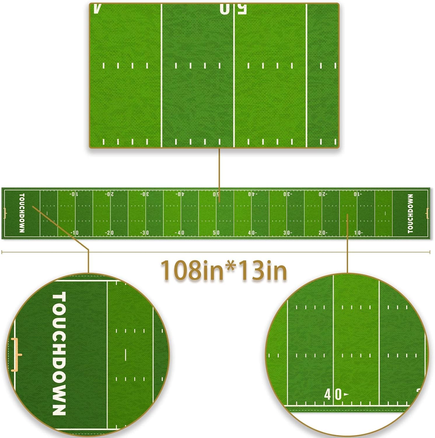 Pudodo Football Field Table Runner 13x108 inches